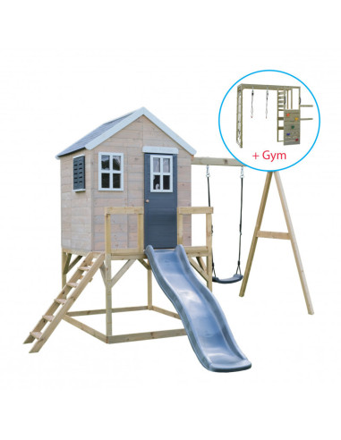 M24G_G,Casuta de gradina Grey Lodge cu tobogan, leagan, modul sport, Wendi Toys