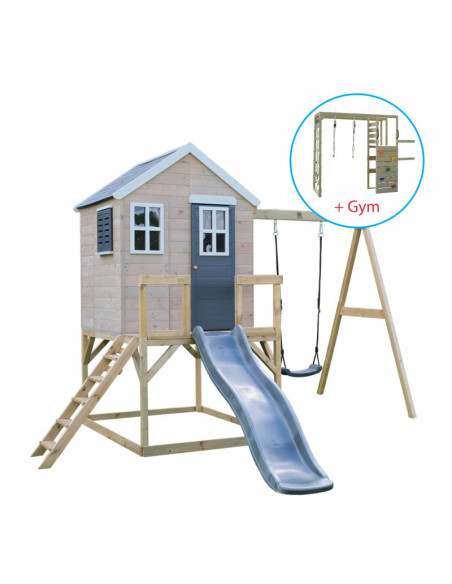 M24G_G,Casuta de gradina Grey Lodge cu tobogan, leagan, modul sport, Wendi Toys