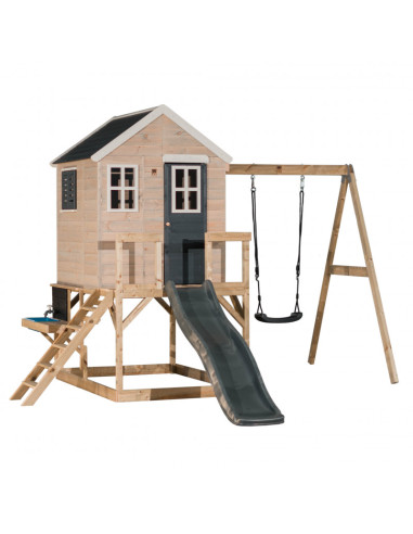 M24G_K,Casuta de gradina Grey Lodge cu tobogan, leagan, modul sport si bucatarie, Wendi Toys