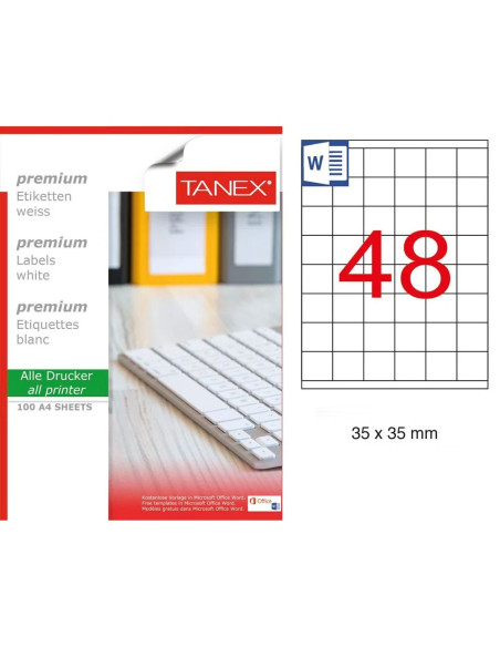 TW2348,Etichete 48/a4 35*35mm colturi drepte 100/top tanex