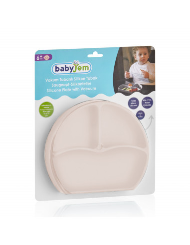 UP-bj_7156,Farfurie din silicon cu 3 compartimente pentru auto-diversificare BabyJem (Culoare: Maro)