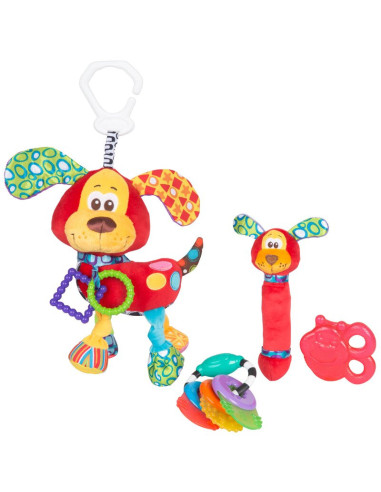 BN-0183171,Set 4 jucarii dentitie si pentru carucior, Playgro, Stimuleaza dezvoltarea tactila si vizuala, Calmeaza gingiile dure