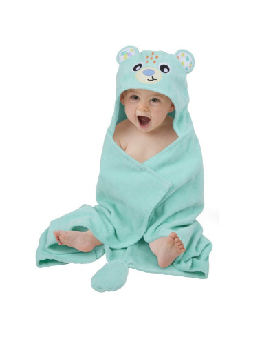 BN-0188234,Prosop de baie, Playgro, Friendly Forest, Cu gluga si codita, 100% bumbac, 60x80 cm, Bear, Turcoaz