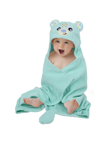 BN-0188234,Prosop de baie, Playgro, Friendly Forest, Cu gluga si codita, 100% bumbac, 60x80 cm, Bear, Turcoaz