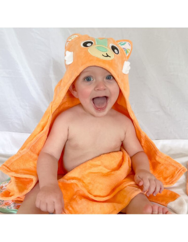 BN-0188235,Prosop de baie, Playgro, Friendly Forest, Cu gluga si codita, 100% bumbac, 60x80 cm, Fox, Portocaliu