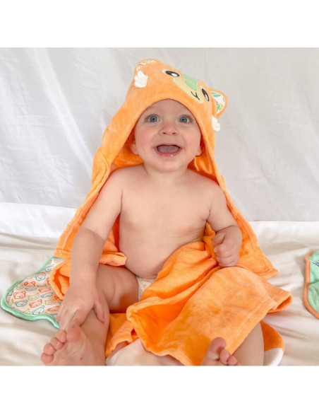 BN-0188235,Prosop de baie, Playgro, Friendly Forest, Cu gluga si codita, 100% bumbac, 60x80 cm, Fox, Portocaliu