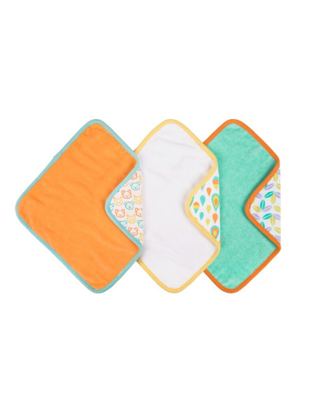 BN-0188236,Set 3 lavete, Playgro, 25x25 cm, Colorate, Moi si pufoase, Cu multiple utilizari, 0 luni+, Forest