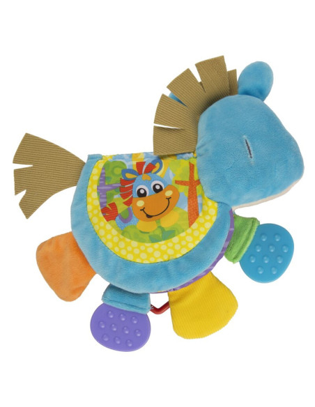 BN-187552,Jucarie din plus, Playgro, Clip Clop, Carticica tactila, Stimuleaza dezvoltarea senzoriala, Cu inele pentru dentitie, 