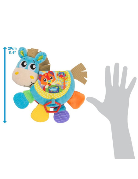 BN-187552,Jucarie din plus, Playgro, Clip Clop, Carticica tactila, Stimuleaza dezvoltarea senzoriala, Cu inele pentru dentitie, 