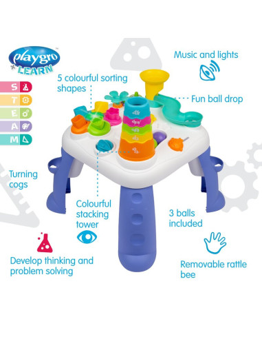 BN-6388396,Centru de activitati, Playgro, Cu sunete si lumini, Cu 12 activitati diferite, Fara BPA, 12 luni+, Sensory Explorer M
