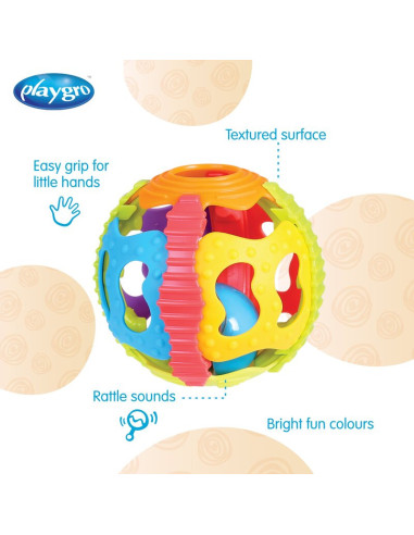 BN-4083681,Minge zornaitoare, Playgro, Cu diverse forme si texturi, 6 luni+, Shake Rattle & Roll Ball