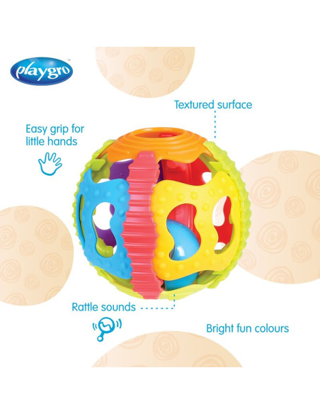 BN-4083681,Minge zornaitoare, Playgro, Cu diverse forme si texturi, 6 luni+, Shake Rattle & Roll Ball