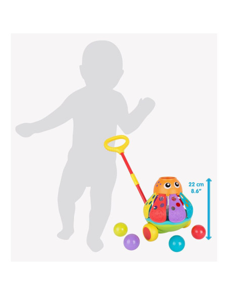 BN-408637407,Jucarie de impins, Playgro, Cu 3 bile colorate, Cu maner detasabil, 6 luni+, Push Along Ball Popping Octopus