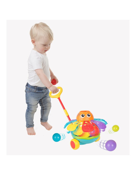 BN-408637407,Jucarie de impins, Playgro, Cu 3 bile colorate, Cu maner detasabil, 6 luni+, Push Along Ball Popping Octopus