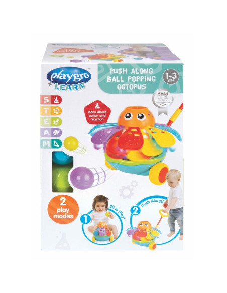 BN-408637407,Jucarie de impins, Playgro, Cu 3 bile colorate, Cu maner detasabil, 6 luni+, Push Along Ball Popping Octopus