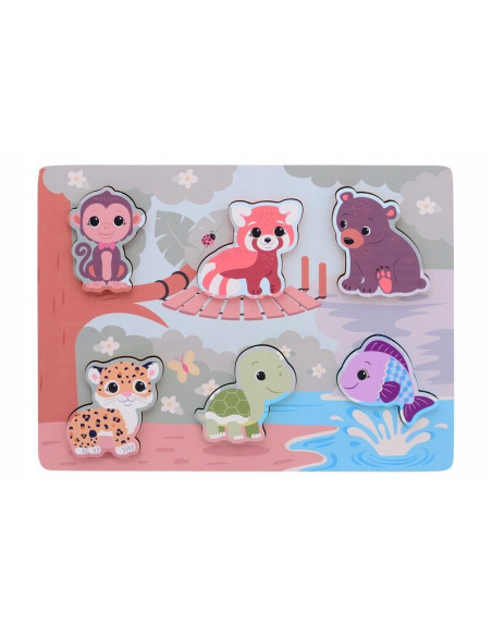 BN-80144,Puzzle, Joueco, The Wildies Family, Din lemn certificat FSC, Cu suprafete texturate, 30 x 22 cm, 18 luni+, 6 piese, Ani