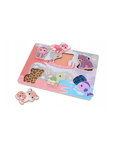 BN-80144,Puzzle, Joueco, The Wildies Family, Din lemn certificat FSC, Cu suprafete texturate, 30 x 22 cm, 18 luni+, 6 piese, Ani