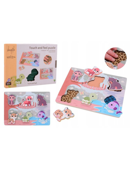 BN-80144,Puzzle, Joueco, The Wildies Family, Din lemn certificat FSC, Cu suprafete texturate, 30 x 22 cm, 18 luni+, 6 piese, Ani
