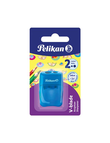 Ascutitoare Pelikan V-Blade, Plastic, Dubla, Cu Container, Blister, Albastra Ascutitoare Pelikan V-Blade, Plastic, Dubla, Cu Container, Blister, Albastra