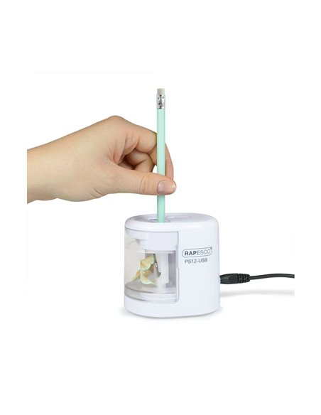 Ascutitoare dubla Rapesco PS12-USB, automata, alb