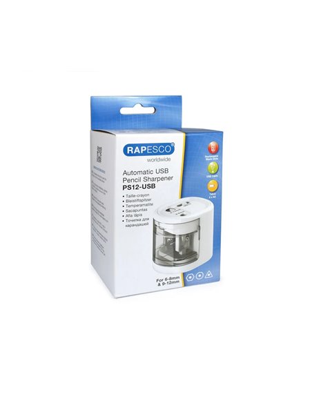 Ascutitoare dubla Rapesco PS12-USB, automata, alb