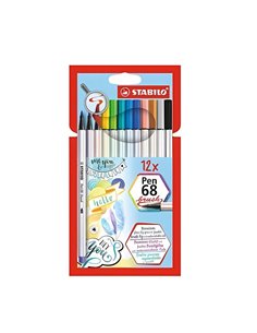 Set Carioci Stabilo Pen 68 Brush cu varf tip pensula, 12 culori/cutie
