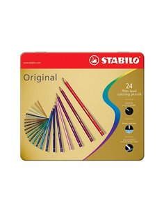 Creioane colorate Stabilo, 24 buc, Cutie metalica, Multicolor