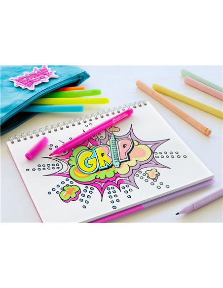 Carioci Faber-Castell FC155312 Grip, Pastel/Neon, 10 culori