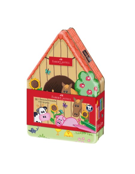 Carioci connector Faber-Castell FC155539, 18 culori, Ferma animalelor