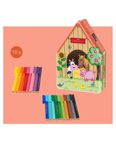 Carioci connector Faber-Castell FC155539, 18 culori, Ferma animalelor