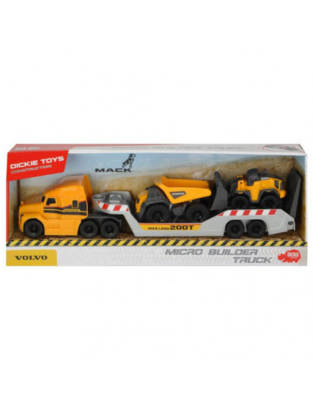 Camion Dickie Toys Mack Volvo Micro Builder cu remorca Camion Dickie Toys Mack Volvo Micro Builder cu remorca