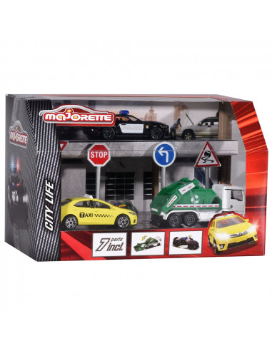 Set Majorette Diorama City cu 3 masinute si 4 indicatoare