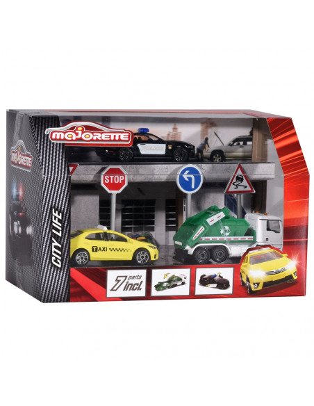 Set Majorette Diorama City cu 3 masinute si 4 indicatoare