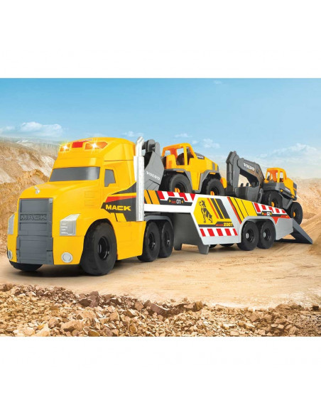 Camion Dickie Toys Mack Volvo Heavy Loader Truck cu remorca