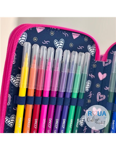 Penar echipat cu 3 fermoare PE3009E Daco, Inimioare Penar echipat cu 3 fermoare PE3009E Daco, Inimioare