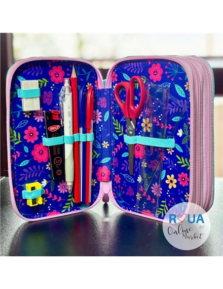 Penar echipat cu 3 fermoare PE3010E Daco, Flori Penar echipat cu 3 fermoare PE3010E Daco, Flori