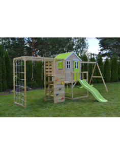 M28L_GK,Casuta de gradina Lime Lodge cu tobogan, leagan dublu, modul sport si bucatarie (M28L_GK), Wendi Toys 2