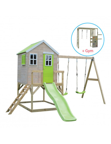 M28L_G,M28L_G - Casuta de gradina Lime Lodge cu tobogan, leagan dublu, modul sport (M28L_G), Wendi Toys