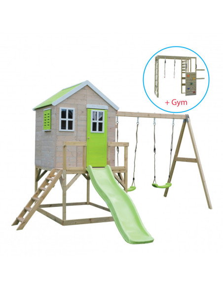 M28L_G,M28L_G - Casuta de gradina Lime Lodge cu tobogan, leagan dublu, modul sport (M28L_G), Wendi Toys