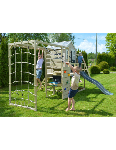 M28G_GK,Casuta de gradina Grey Lodge cu tobogan, leagan dublu, modul sport si bucatarie (M28G_GK), Wendi Toys