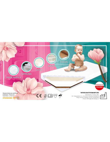 NAT-D/LPK-035,Saltea cocos-spuma-latex 120x60x10 cm Nativo Dreams