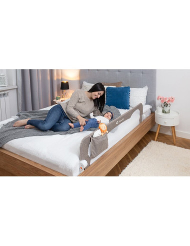 BN-LO-EVA_BEIGE_MELANGE,Protectie laterala pat, Lionelo, Eva, Cu buzunar accesorii, 150x35 cm, Conform cu standardul european de