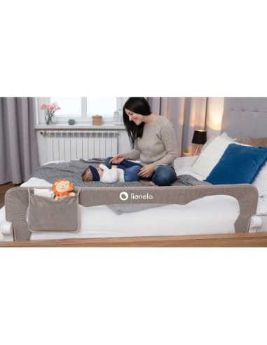 BN-LO-EVA_BEIGE_MELANGE,Protectie laterala pat, Lionelo, Eva, Cu buzunar accesorii, 150x35 cm, Conform cu standardul european de