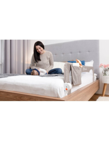 BN-LO-EVA_BEIGE_MELANGE,Protectie laterala pat, Lionelo, Eva, Cu buzunar accesorii, 150x35 cm, Conform cu standardul european de