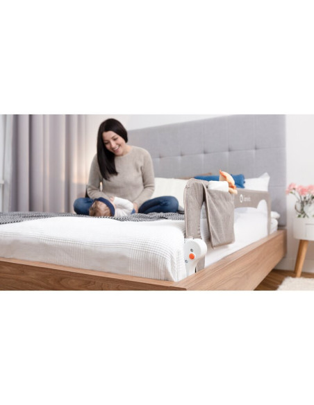 BN-LO-EVA_BEIGE_MELANGE,Protectie laterala pat, Lionelo, Eva, Cu buzunar accesorii, 150x35 cm, Conform cu standardul european de