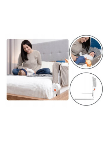 BN-LO-EVA_BEIGE_MELANGE,Protectie laterala pat, Lionelo, Eva, Cu buzunar accesorii, 150x35 cm, Conform cu standardul european de