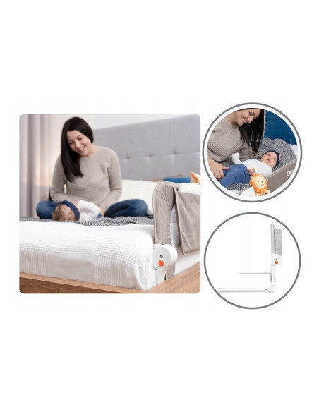 BN-LO-EVA_BEIGE_MELANGE,Protectie laterala pat, Lionelo, Eva, Cu buzunar accesorii, 150x35 cm, Conform cu standardul european de