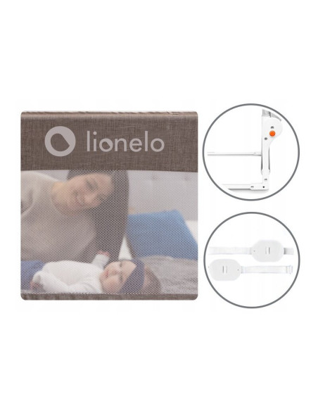 BN-LO-EVA_BEIGE_MELANGE,Protectie laterala pat, Lionelo, Eva, Cu buzunar accesorii, 150x35 cm, Conform cu standardul european de