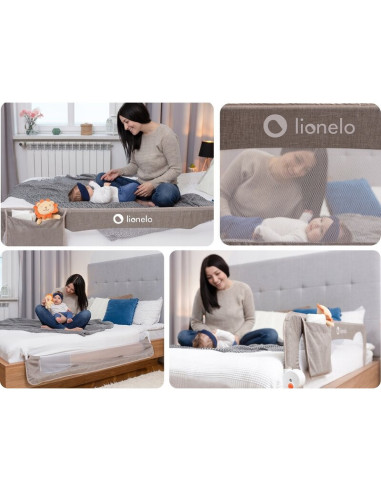 BN-LO-EVA_BEIGE_MELANGE,Protectie laterala pat, Lionelo, Eva, Cu buzunar accesorii, 150x35 cm, Conform cu standardul european de