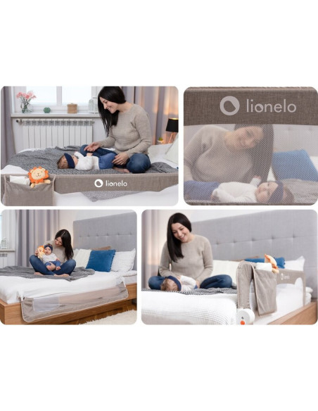 BN-LO-EVA_BEIGE_MELANGE,Protectie laterala pat, Lionelo, Eva, Cu buzunar accesorii, 150x35 cm, Conform cu standardul european de